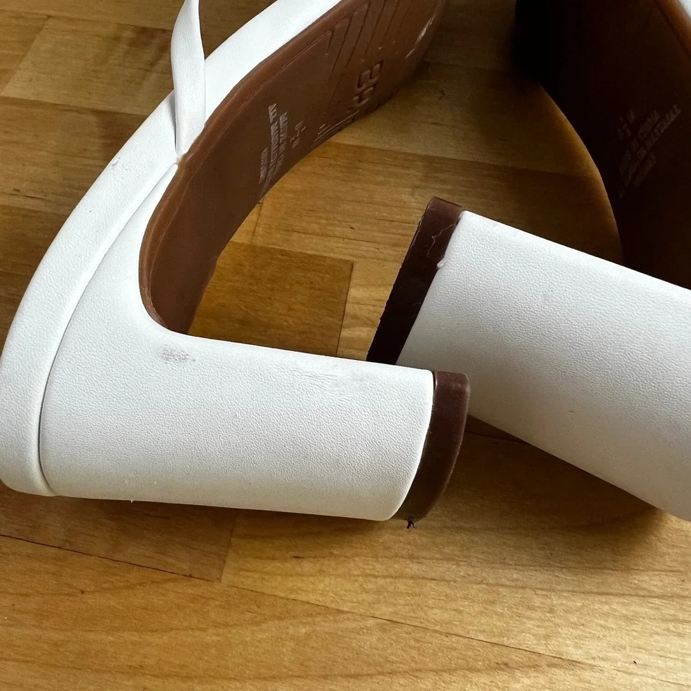 BP Square Toe Heeled Mules Sandal Knot Strap White‎ Block Heel Size 8.5